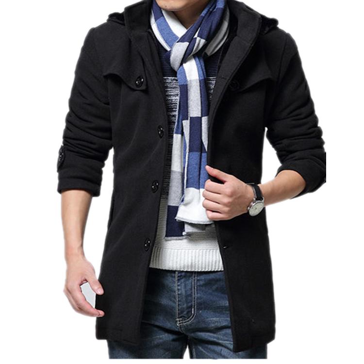 ALin冬季韓版修身型風衣男冬天加絨加厚中長款毛呢大衣青年呢子外套潮
