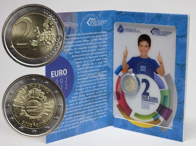 聖馬力諾 2012年 2歐元 歐元貨幣發行10週年 雙金屬 卡裝紀念幣 稀有