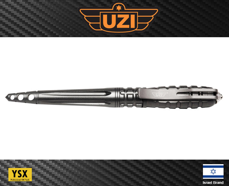 以色列UZI烏茲戰術筆防身筆(鐵灰色)鋁合金筆身Striking Point尖銳點玻璃擊碎器背夾【UZITP12GM】