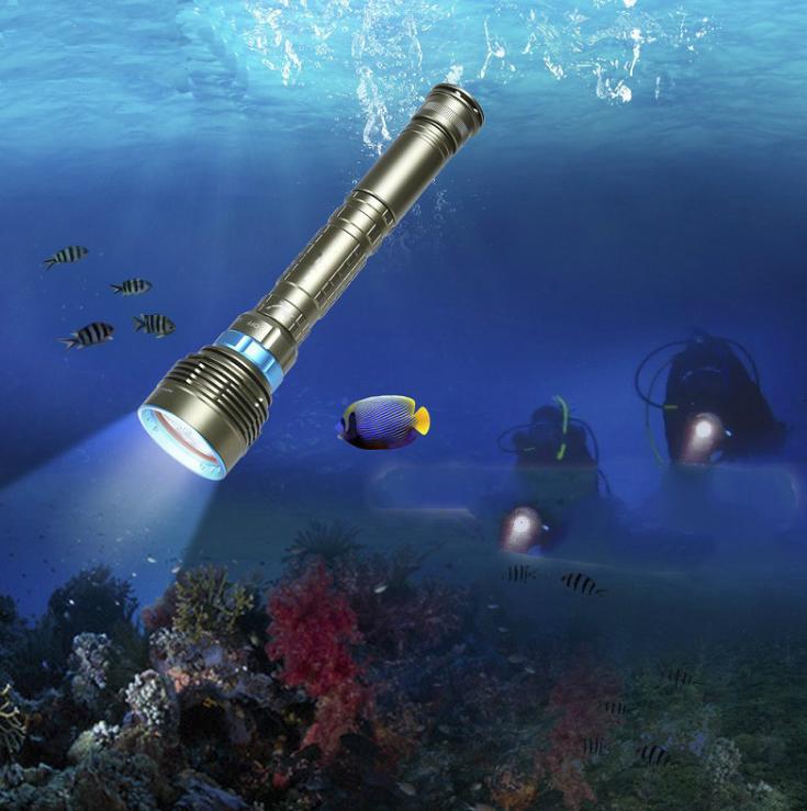送26650鋰電*3 14000LM水下200米超強7燈CREE L2*7潛水手電筒防水強光照明手電筒磁控可用18650