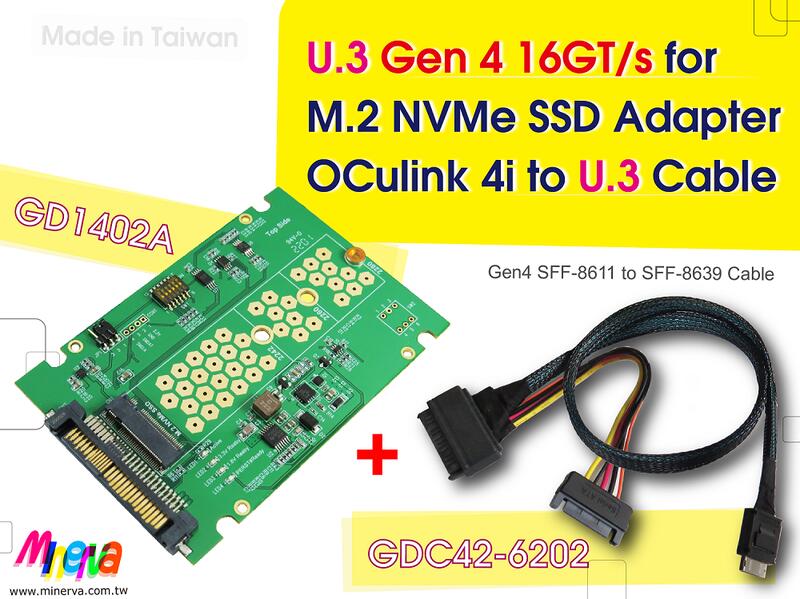 U.3 PCIe Gen 4 to M.2 轉接卡 for GP-ASM2NE6500GTTD + OCulink傳輸線