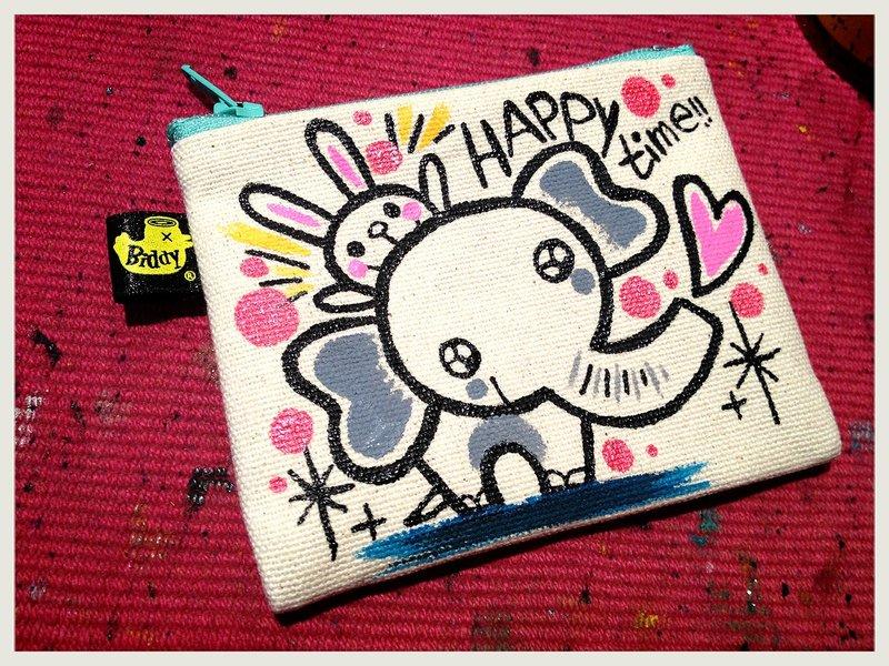 手繪 零錢包-- 大象 ＆ 兔兔  情人節 生日快樂