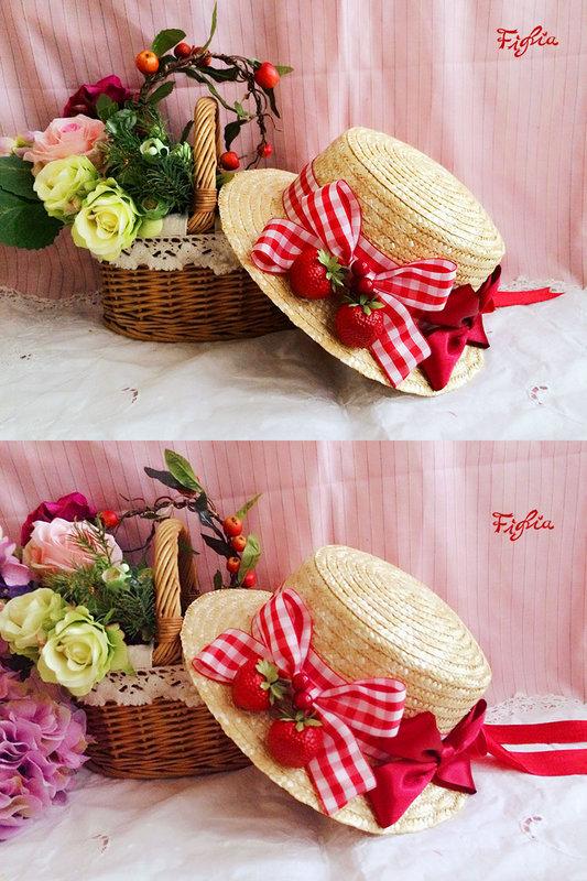 FigliaH125 Flowery Strawberry草莓編織帽-格紋款