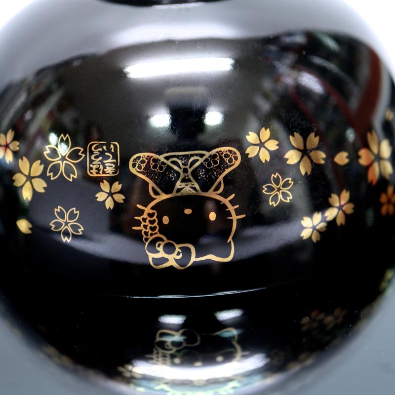 sanrio kitty 葉朗彩彩 2016年出品 黑金陶瓷系列 櫻花坐姿磁碗 (日本製)