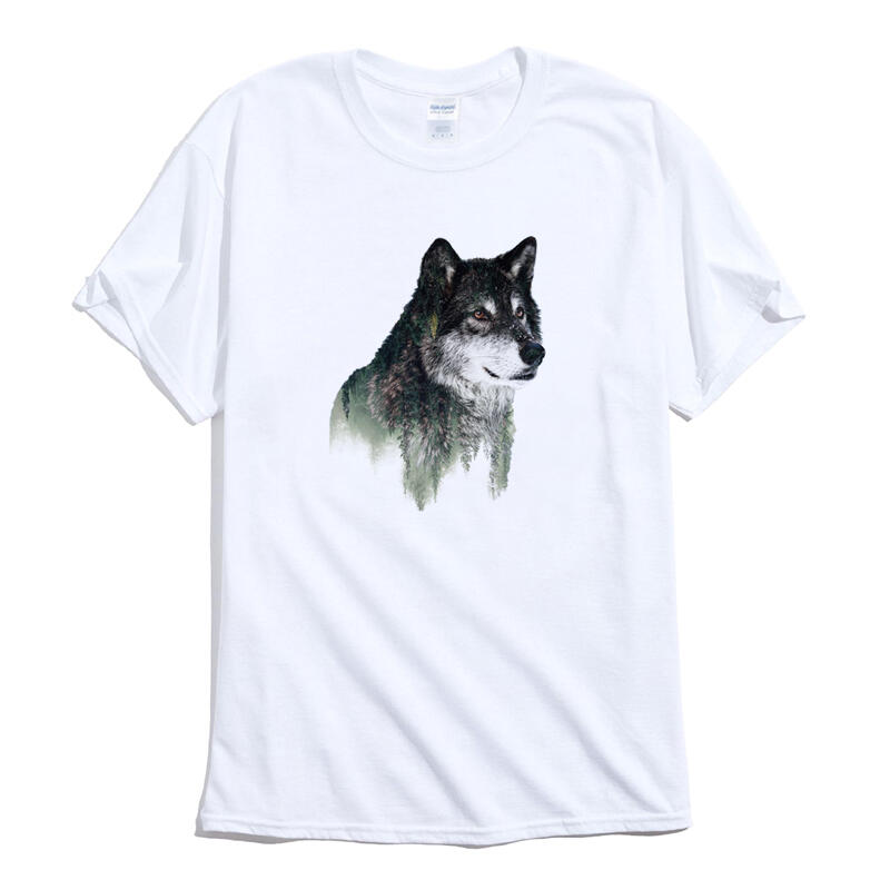 Wolf in woods 短袖T恤 白色 歐美潮牌 森林 樹 狼 設計 插圖 印花 潮T