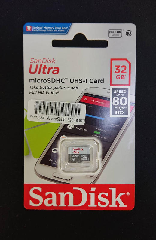 SanDisk ULTRA Micro SDHC 32G/Class10/80MB/s/無轉接卡
