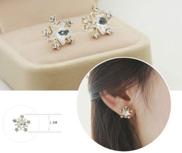 SingY 漾~【A00075】韓國可愛閃亮水鑽水晶雪花夾式耳環
