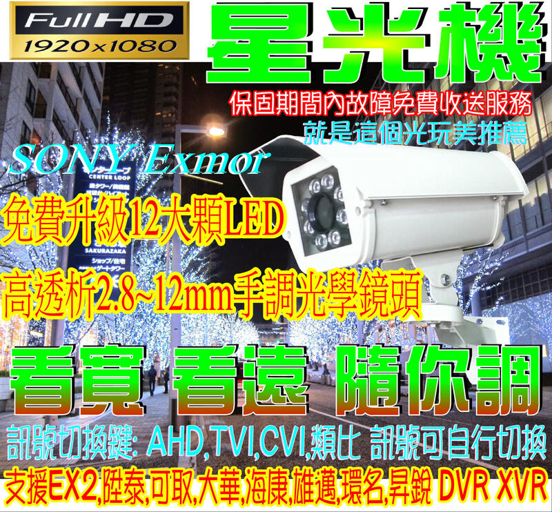 12大燈陣列紅外線 台灣製造2.8-12mm手調焦 四合一訊號切換 AHD SONY 1080P 紅外線防水防護罩