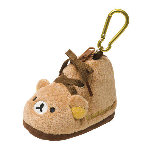 【日本正版】Rilakkuma 拉拉熊/懶懶熊 鞋型絨毛零錢包鑰匙圈-懶熊