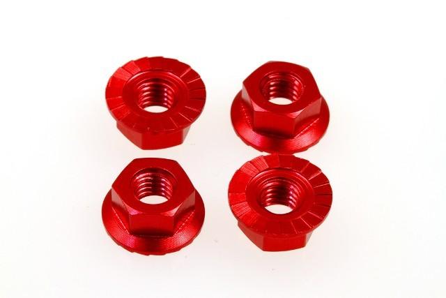 125PIT☆✩HIRO SEIKO 鋁合金 M4 防鬆螺帽 (帶齒) - 紅色 69594