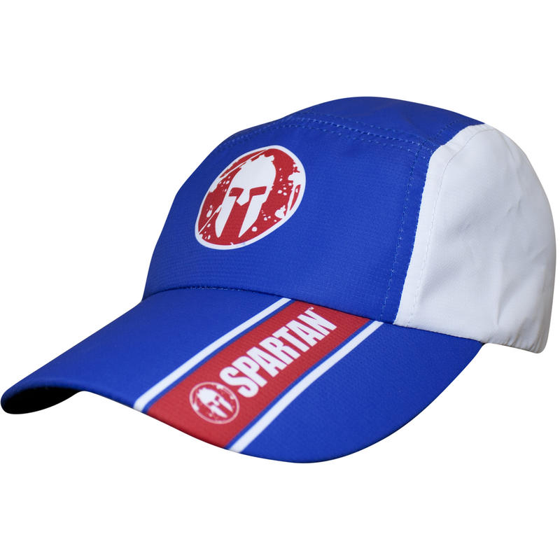 斯巴達障礙跑競賽(Spartan Race)衝刺賽藍白紅色運動帽.HEADSWEATS汗淂(世界領導品牌)官方合作夥伴
