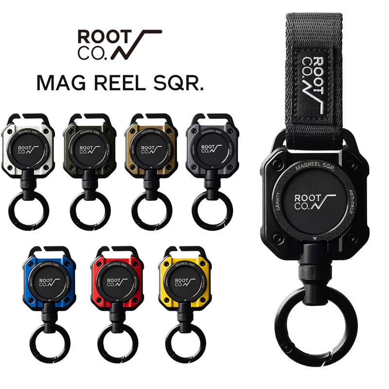 日本 ROOT CO. 360°可旋轉 正方形 登山扣環 85cm 彈性伸縮捲軸鑰匙扣 Mag Reel SQR 喵之隅