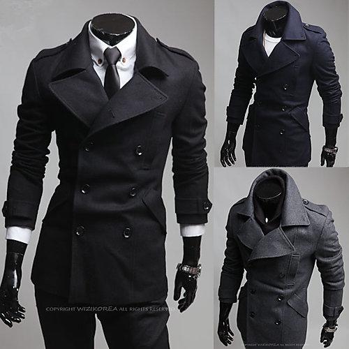 批發男士外套 冬裝獨特肩章設計 男士修身風衣外套
