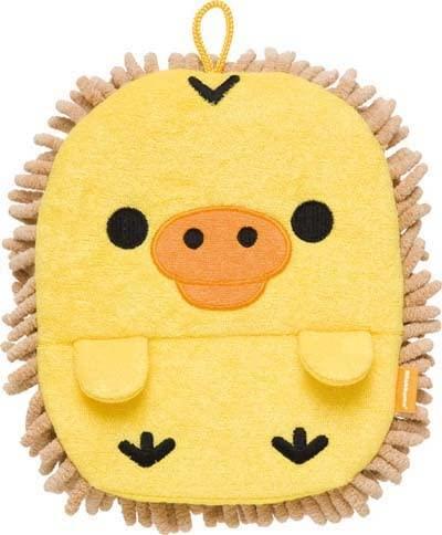日本正版SAN-X懶懶熊絨毛造型手套型除塵撢/抺布/門窗&電風扇除塵抺布~黃色小雞