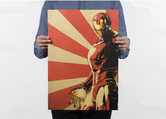 [現貨]鋼鐵人 東尼·史塔克 漫畫頭像 IRONMAN 復仇者 牛皮紙懷舊復古電影海報 裝飾畫
