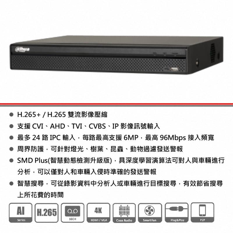 《公司貨含稅》DAHUA DH-XVR5116H-I  16路五合一 XVR錄影主機 【售完為止】