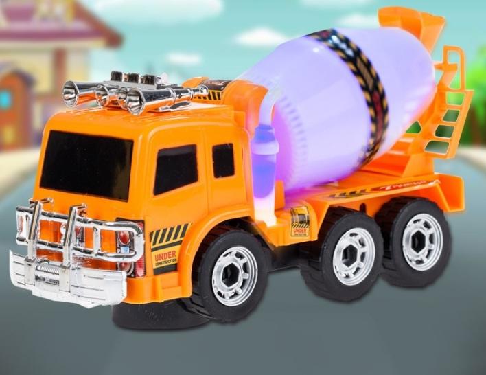 工程車水泥車攪拌水泥車公共工程車小孩玩具有聲音電動車發光電動碰撞自動轉彎安全玩具車