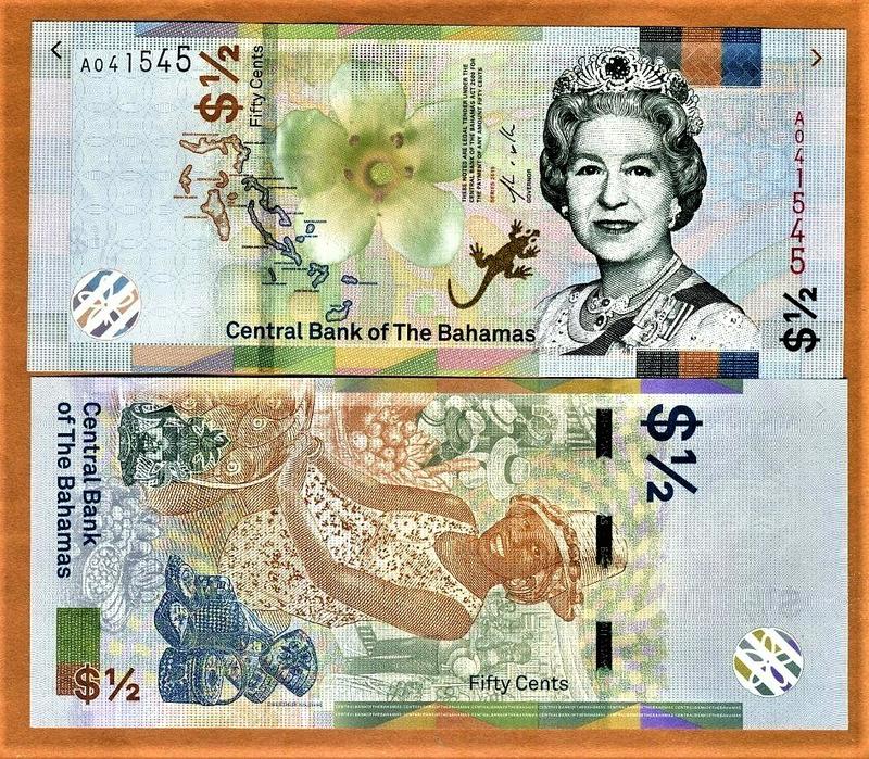首發冠號 巴哈馬2019年最新版0.5元1/2元紙幣 女王頭像 豎版 全新