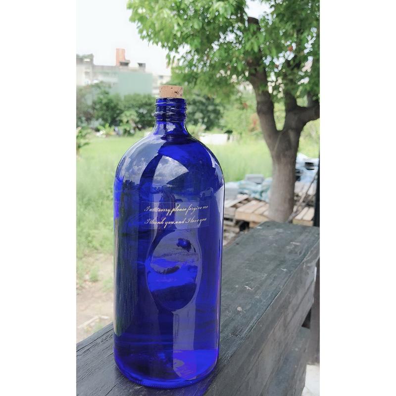 零極限-藍色玻璃瓶~清理能量瓶-1000ml(現貨)-附軟木塞#荷歐波諾波諾