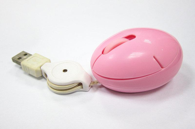 粉紅 EGG 蛋型 有線 伸縮 滑鼠 筆電攜帶 二手 面交50元