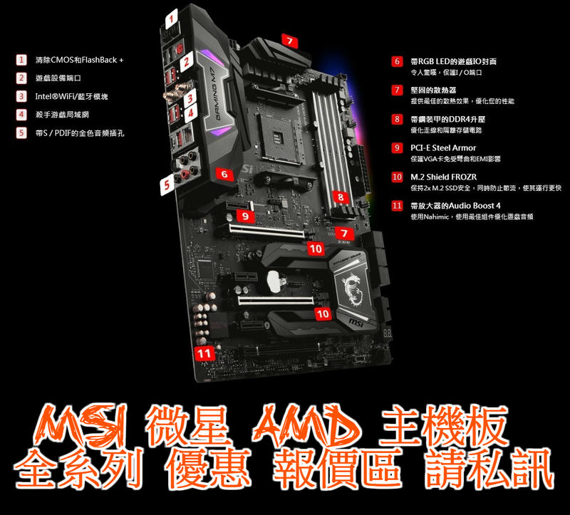 【精品3C】MSI 微星 AMD 主機板 全系列 優惠報價區 私訊 AM4 A320 B350 X470 X399