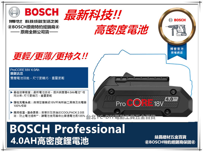 台北益昌 德國 BOSCH 21700 HD ProCORE 高密度 鋰電池 18V 4.0Ah 8.0AH 12.0A
