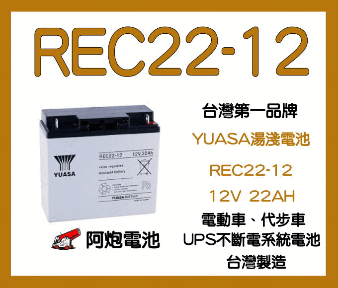 阿炮電池 YUASA 湯淺 REC22-12 (12V 22AH) 同規格 WP20-12 WP22-12 深循環電池