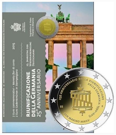 聖馬力諾 2015年 2歐元 德國統一25週年 雙金屬 卡裝紀念幣 稀有