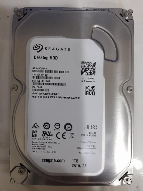 SEAGATE 希捷 1TB 桌上型 SATA3 硬碟 使用時數極少
