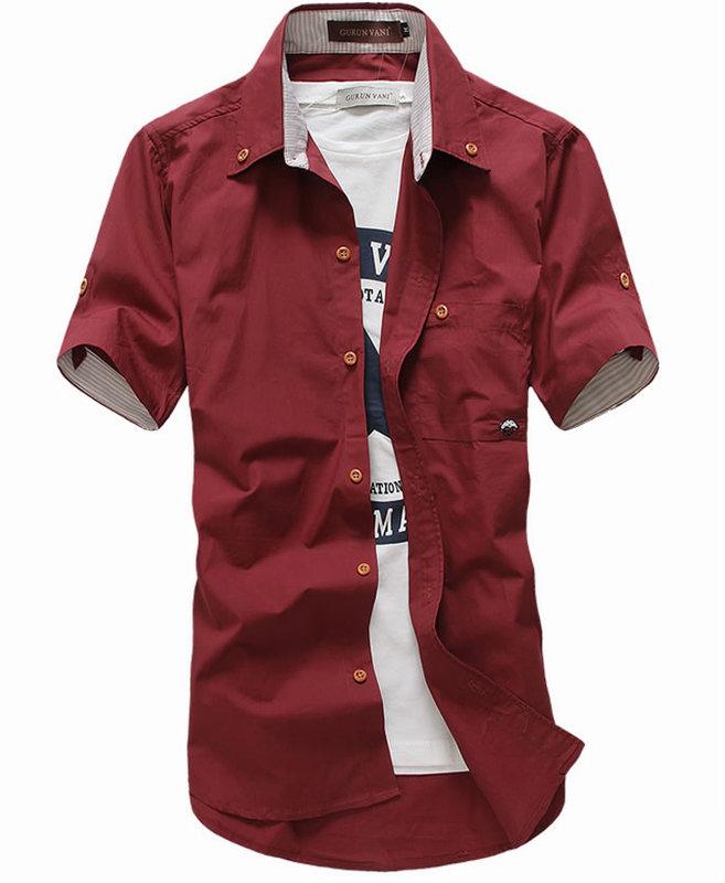 夏裝新款 男士韓版蘑菇刺繡修身純棉短袖襯衫 男款休閒襯衣潮 
