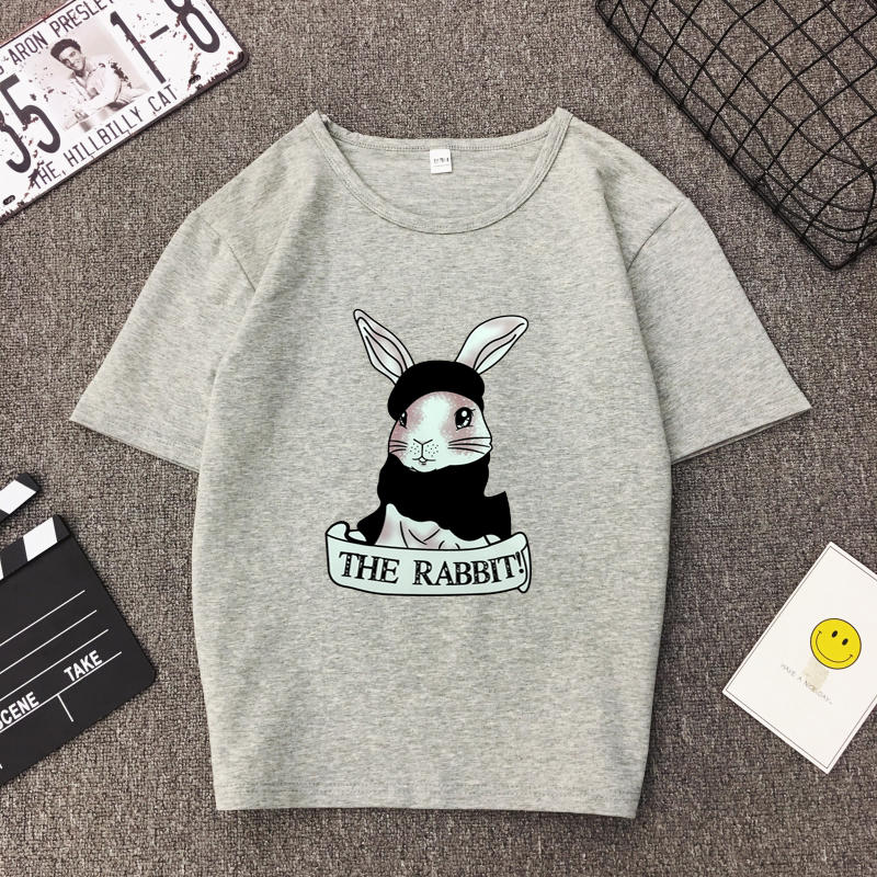 ((Vivi ◆ 拉拉))出清~~卡通兔子印花短袖T恤-淺灰2XL $130