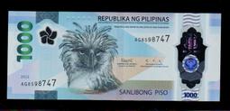 【低價外鈔】菲律賓 2022 年1000 PESO 披索 塑膠鈔一枚，老鷹圖案，新發行~