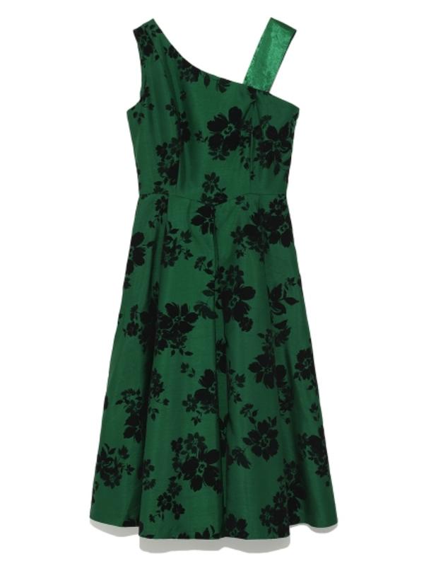 優雅👗 Lily Brown 單肩 斜肩 印花 連身 洋裝 綠色