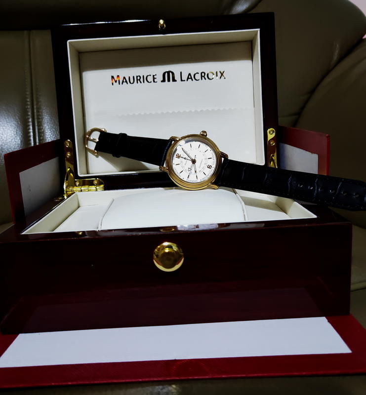 Maurice Lacroix 艾美整顆18K金製錶殼，原廠全新錶帶含18K金字扣  贈復刻完全替代全新錶帶