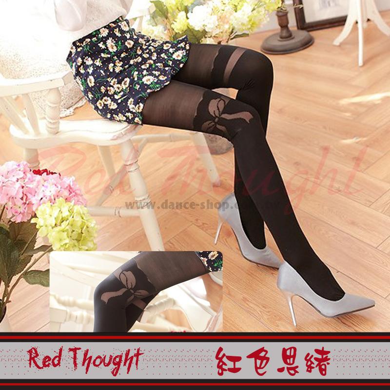 紅色思緒Red -RT6231-180D拼接絲襪側邊蝴蝶打結顯瘦造型褲襪