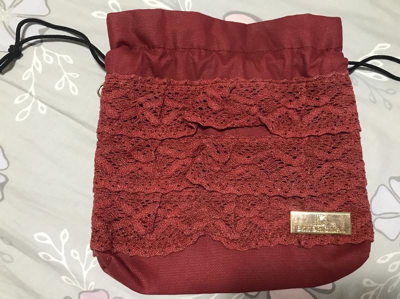泰國帶回BKK ORIGINAL金鏈紅色蕾絲束口圓筒包包(全新)