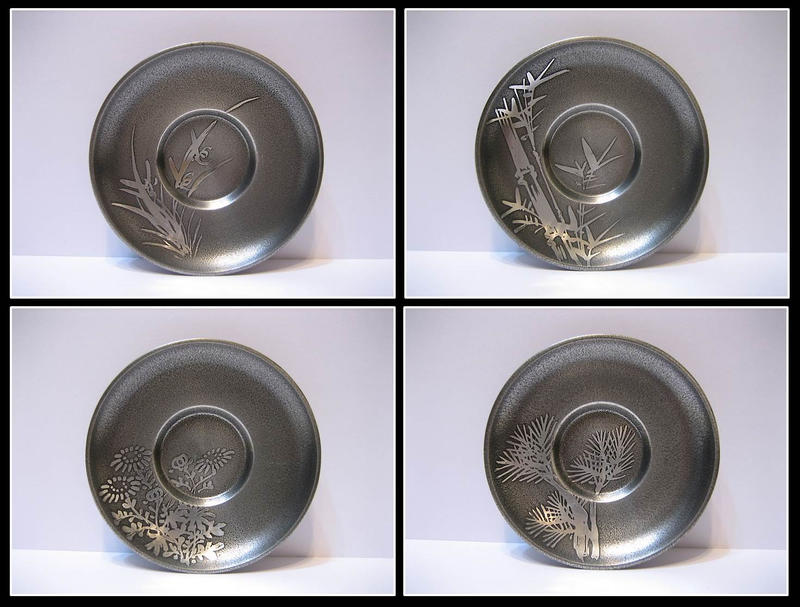 勇哥小鋪》】日本茶道具－本錫錫半款【純錫五君子圓形茶托5客