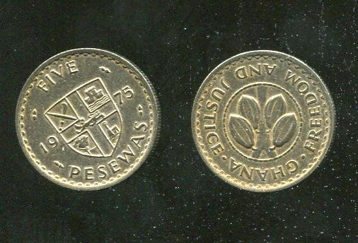 GHANA 迦納   硬幣 ，K15，1975  5-Pesewa，品相極美 XF
