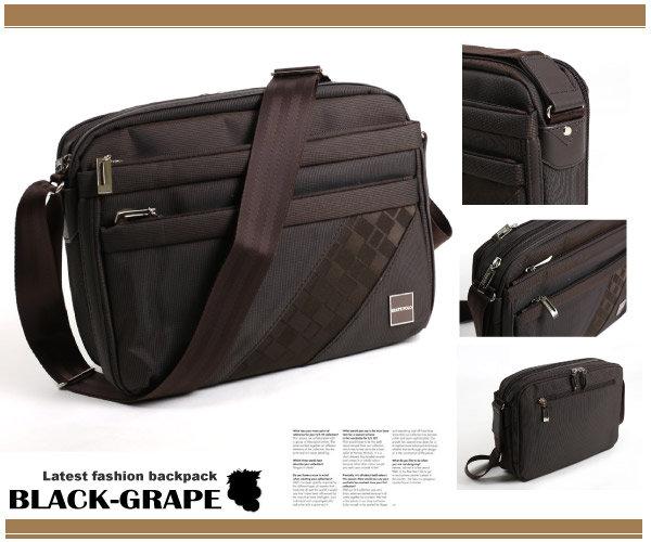 黑葡萄【S1377】多層斜格紋時尚側背包/多層置物袋/可放平板電腦