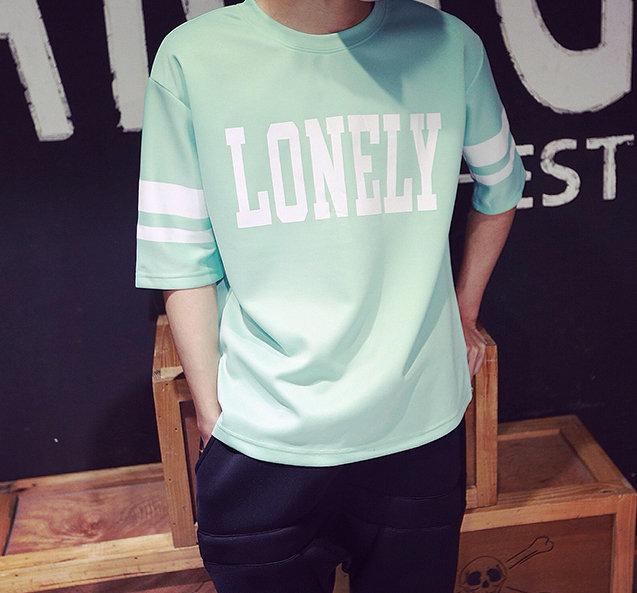 夏季新款 韓版流行字母印花男士修身太空棉潮款短袖T恤打底衫 