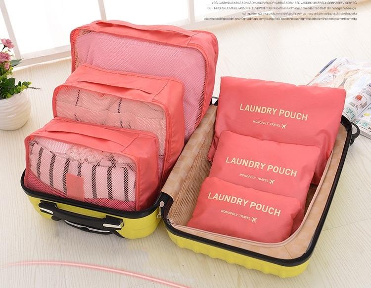 10色【甜美六件套大款】韓系透視旅行收納袋 6件組 整理包 手提袋 收納包 衣物行李袋 行李箱旅行袋☆160小舖