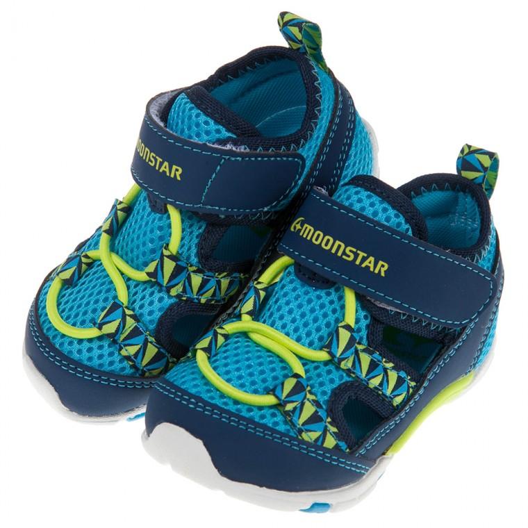 童鞋(13~14.5公分)Moonstar日本藍色網布透氣寶寶機能運動鞋I9D765B