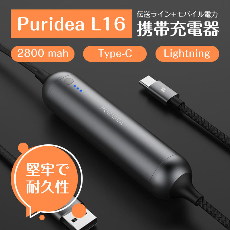 Puridea L16 二合一 行動電源 數據線 2800mAh USB Type-C 蘋果 Lightning