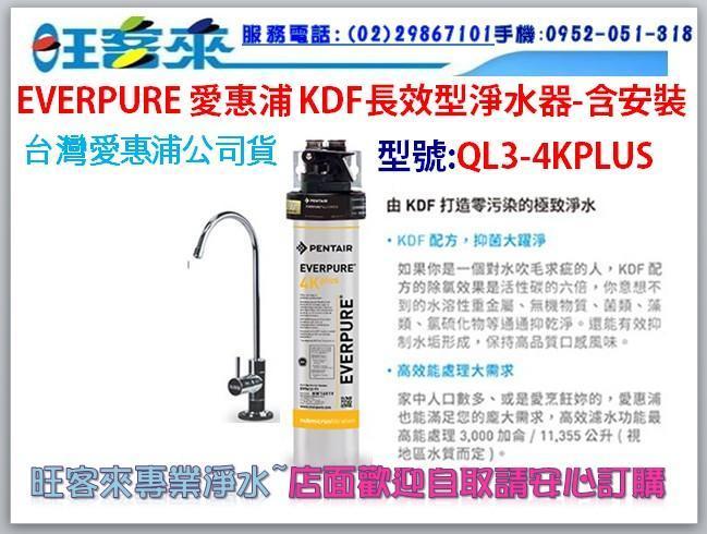 【公司貨】EVERPURE 愛惠浦 KDF長效型淨水器(QL3-4KPLUS)含安裝