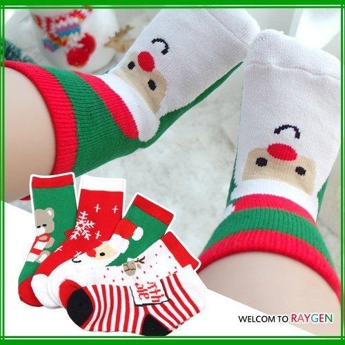 八號倉庫【1B010Y476】X'MAS卡通寶寶毛圈1-6歲聖誕襪 短襪