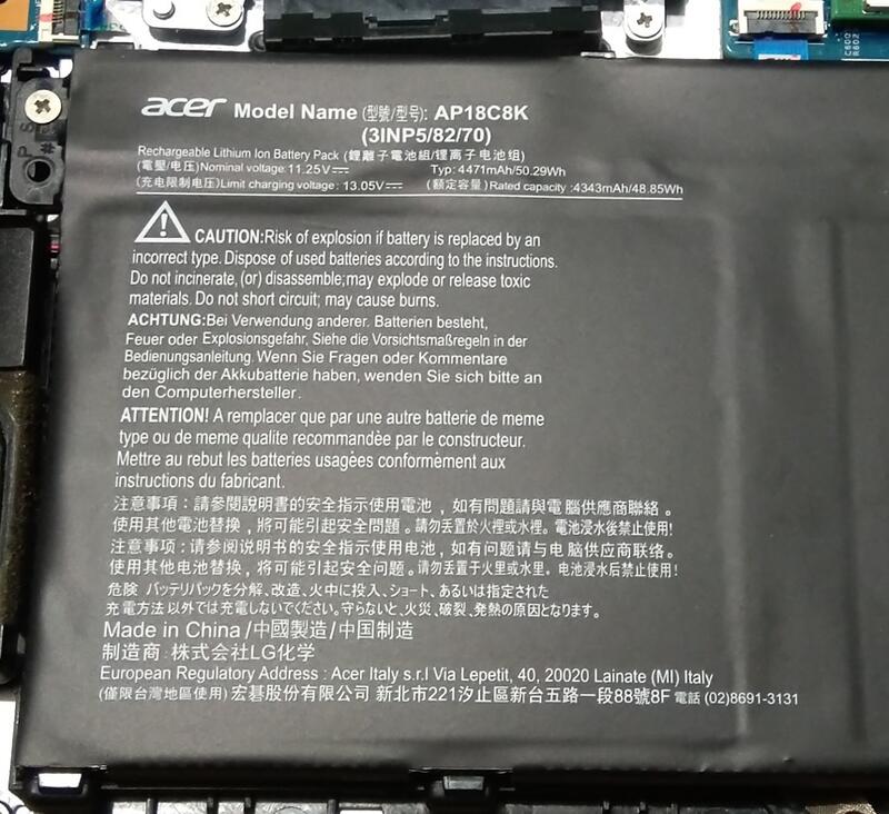 Acer Swift 3 SF314-58G-55AH AP18C8K原廠電池 零件機