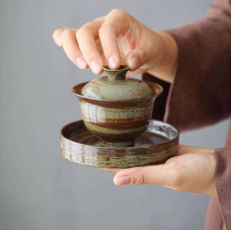 【紅芳庭】日式 蓋碗 蓋杯 柴燒 泡茶器 泡茶碗 茶具 灰釉 粉引 茶壺 泡茶杯 三才蓋碗 泡茶用具