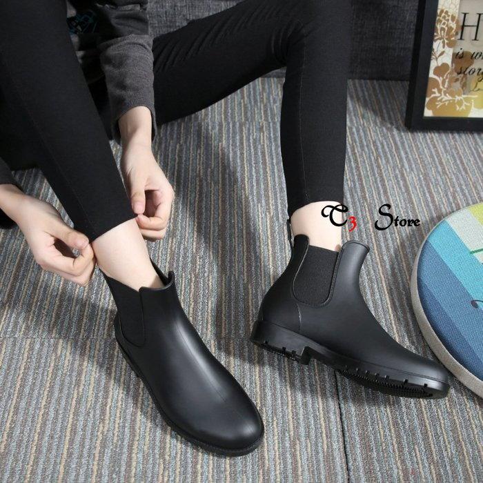 【T3】韓國短版雨靴 雨鞋 🌧🌧下雨天也有型 簡約質感霧面 鬆緊穿脫帆布鞋造型超防水雨鞋 靴子【S12】