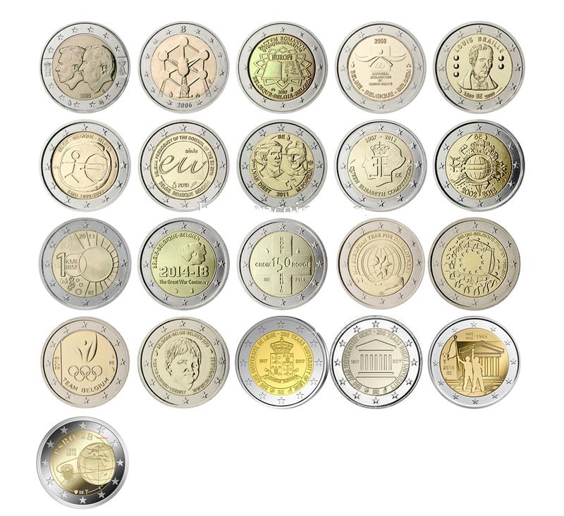 比利時 2005-2018年 2歐元 雙金屬 紀念幣 共21枚