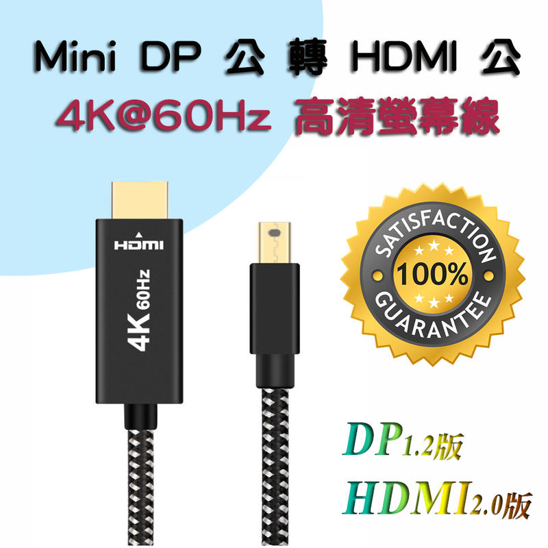 PC-139 高階影像螢幕線 1.2版 mini DP to HDMI 2.0 影音同步 4K@60Hz 繪圖設計必備